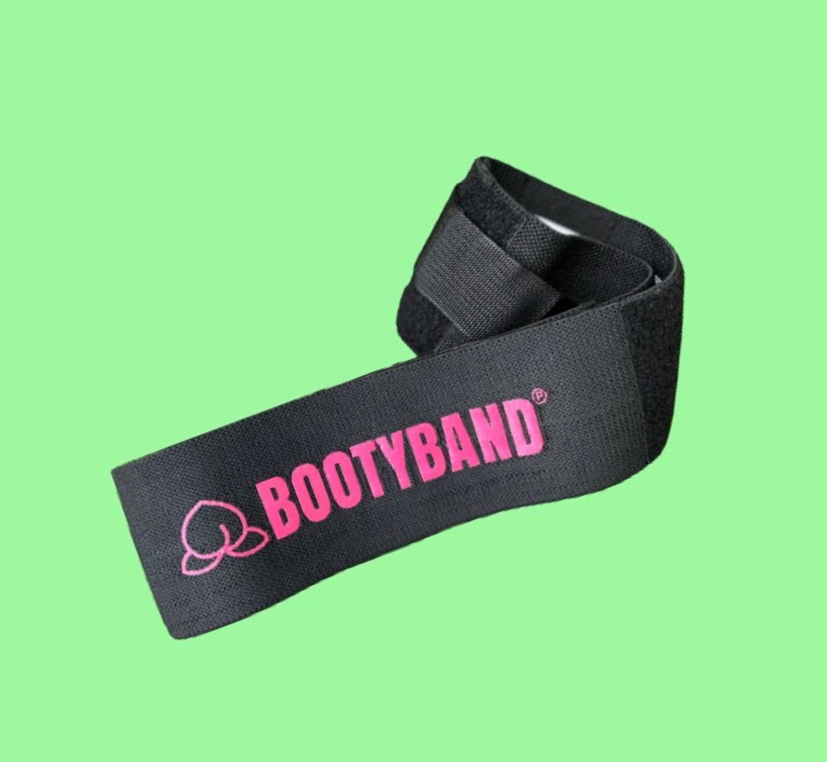 Verstelbare Booty band zwart met roze Bootyband logo. 
