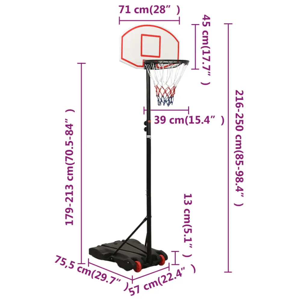 Basketbalstandaard 216-250 cm polyetheen wit - basketbalstaanders