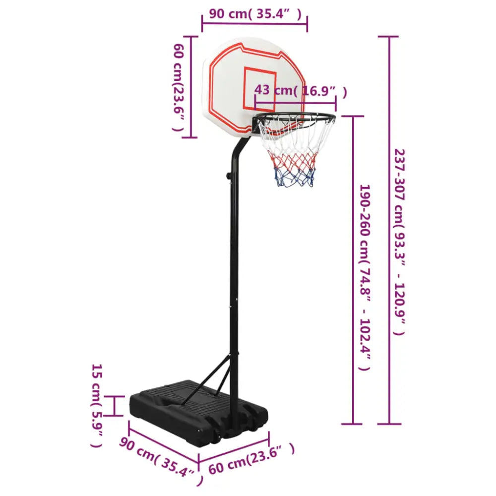 Basketbalstandaard 237-307 cm polyetheen wit - basketbalstaanders