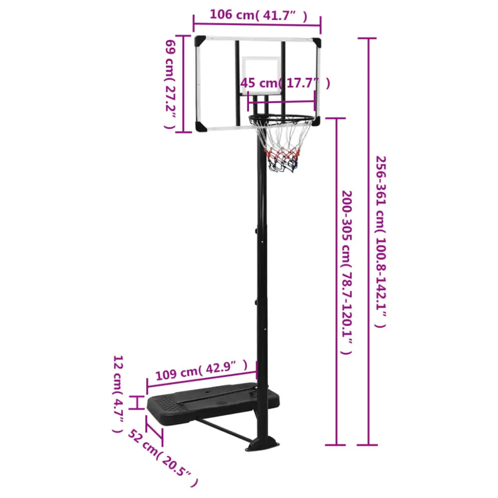 Basketbalstandaard 256-361 cm polycarbonaat transparant - basketbalstaanders