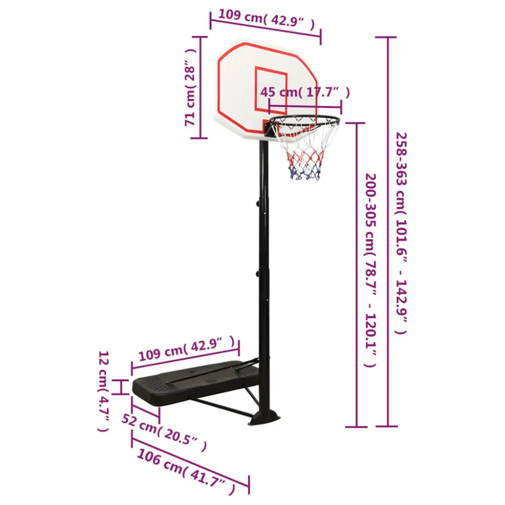 Basketbalstandaard 258-363 cm polyetheen wit - basketbalstaanders