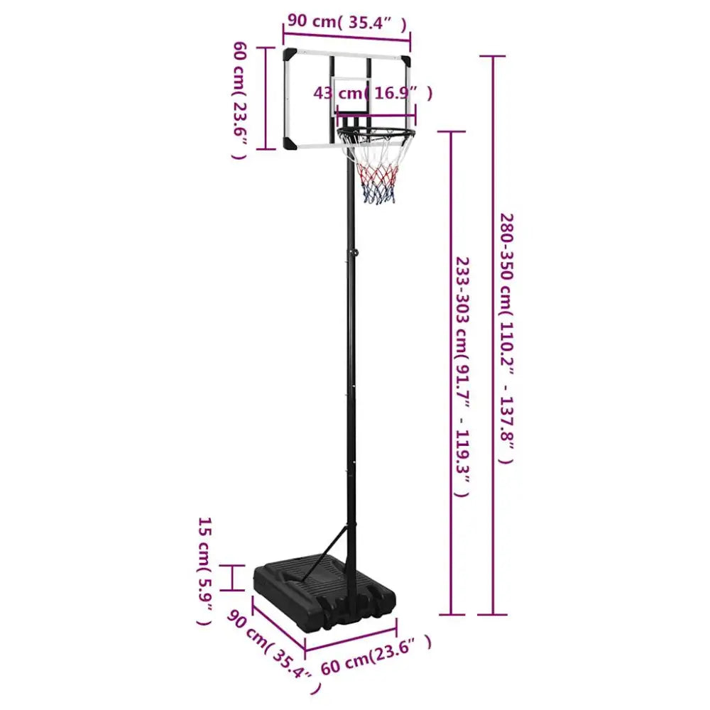 Basketbalstandaard 280-350 cm polycarbonaat transparant - basketbalstaanders