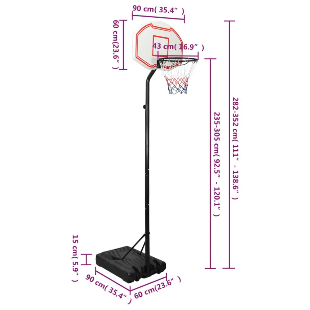 Basketbalstandaard 282-352 cm polyethyleen wit - basketbalstaanders