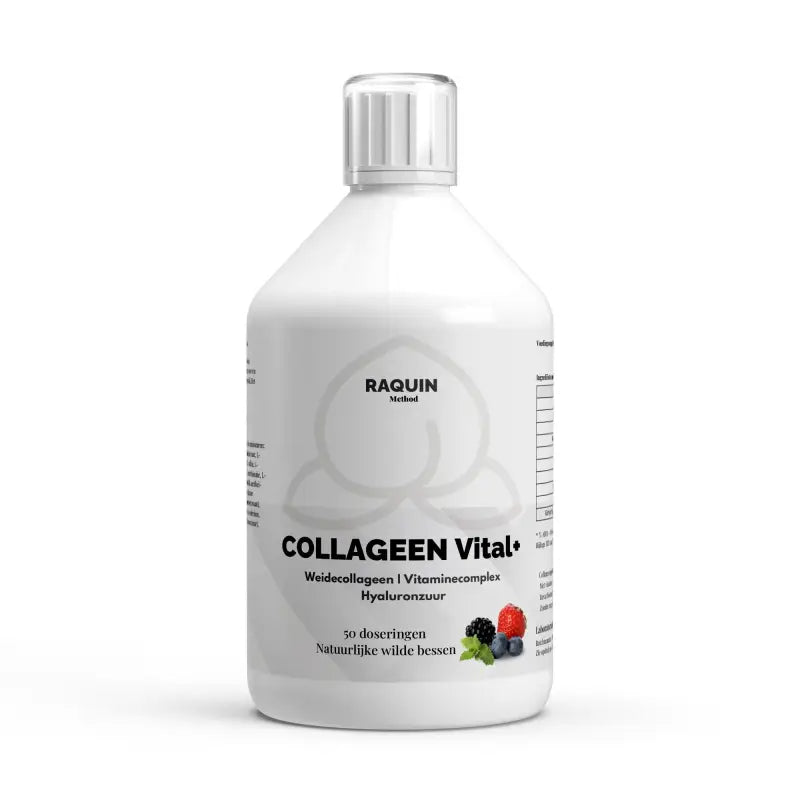 Witte fles Collageen Vital PLUS+ met essentiële vitaminen van Wilde Bes, 500ml