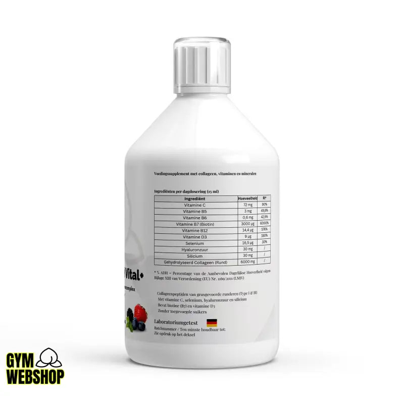 Witte fles Collageen Vital PLUS+ met essentiële vitaminen van Wilde Bes, 500ml