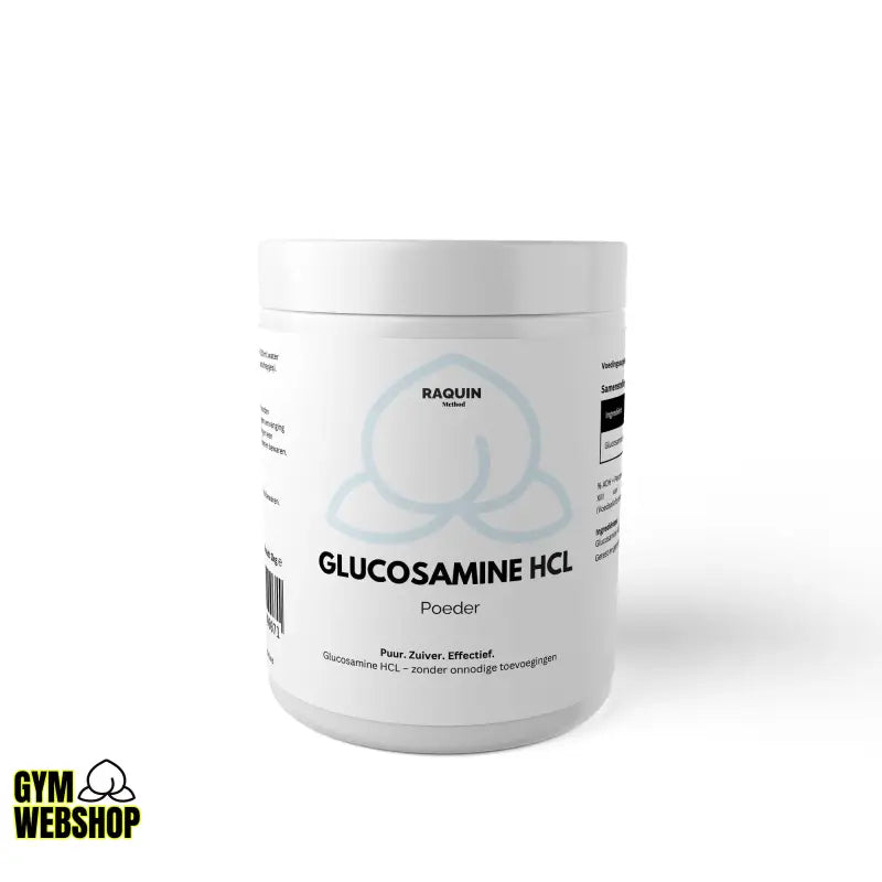 Glucosamine HCL poeder container voor RAQUIN Method supplement app je gezelschap