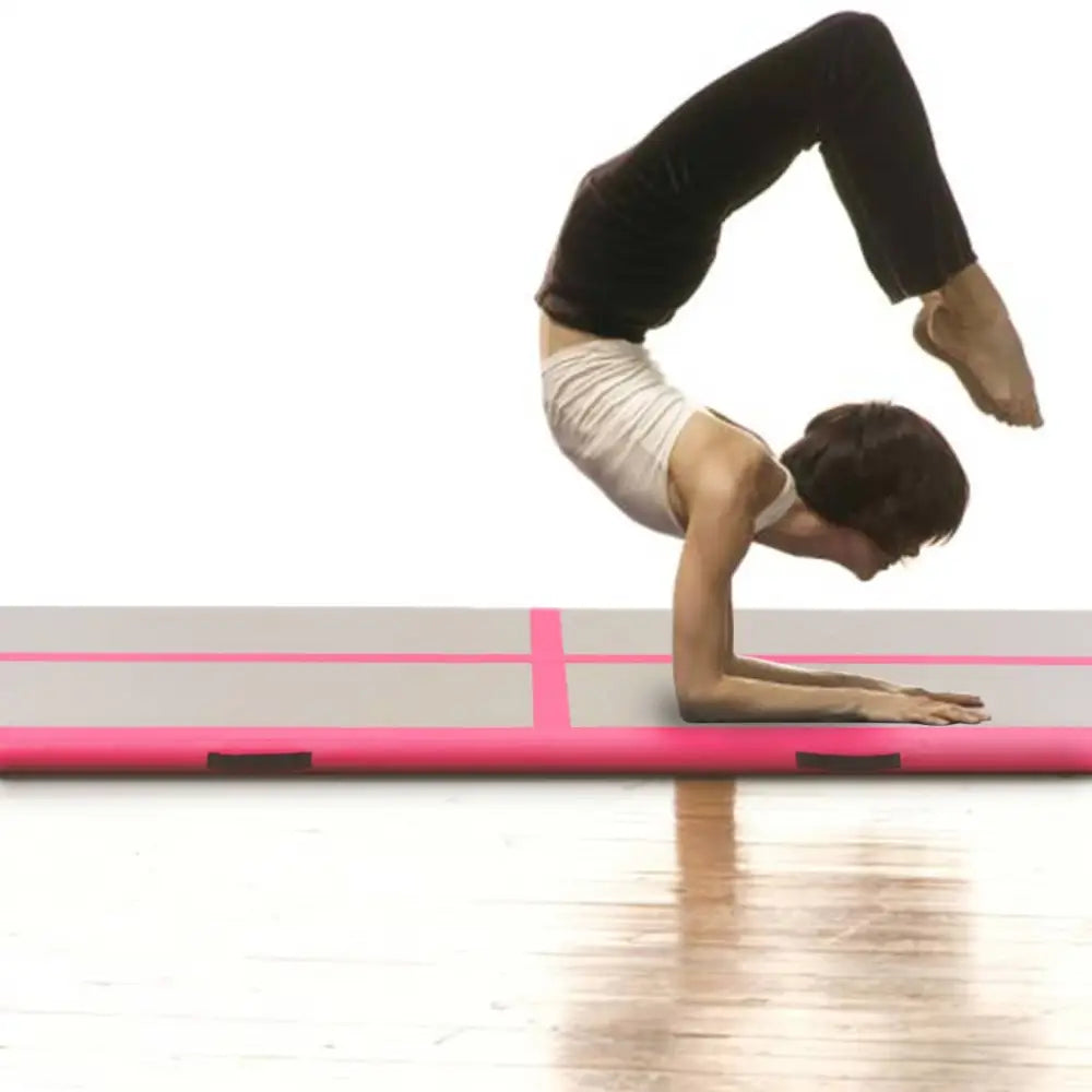 Gymnastiekmat met pomp opblaasbaar 300x100x10 cm pvc roze - yoga- en pilatesmatten