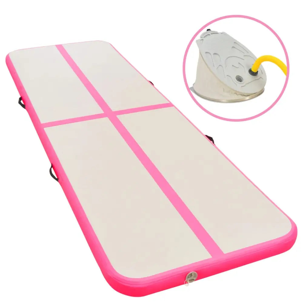 Gymnastiekmat met pomp opblaasbaar 400x100x10 cm pvc roze - yoga- en pilatesmatten