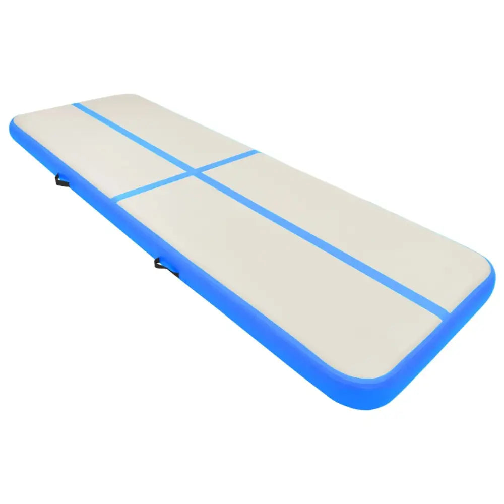 Gymnastiekmat met pomp opblaasbaar 400x100x20 cm pvc blauw - yoga- en pilatesmatten