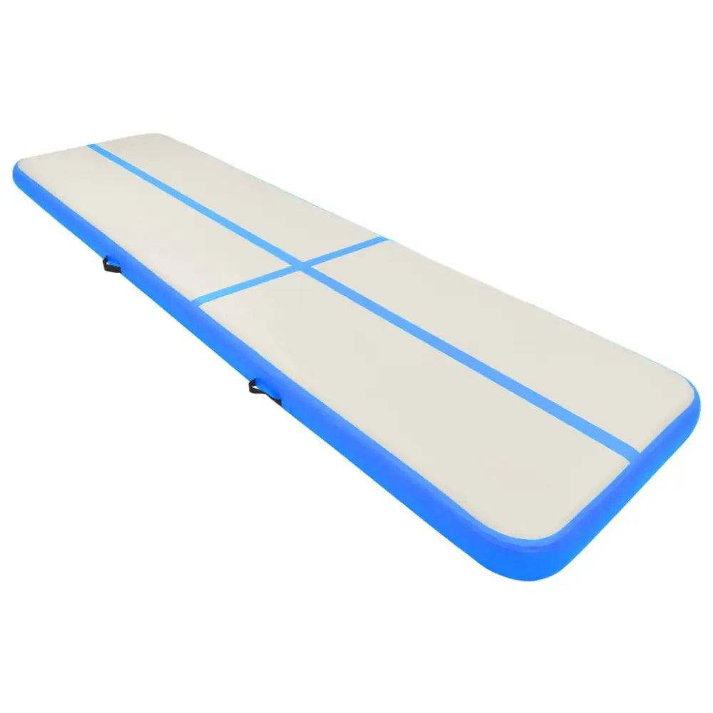 Gymnastiekmat met pomp opblaasbaar 600x100x15 cm pvc blauw - yoga- en pilatesmatten