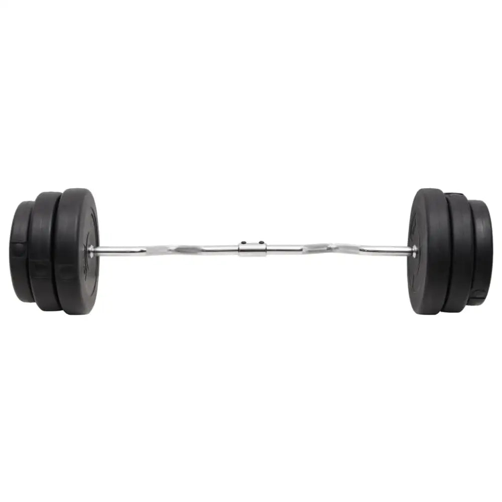 Barbell met zwarte halterschijven aan elk uiteinde.