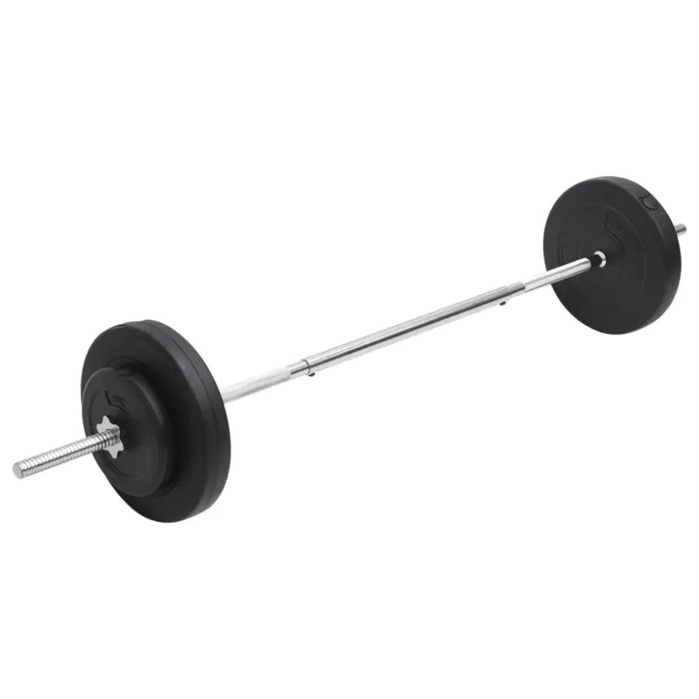 Barbell met twee ronde halterschijven aan elk uiteinde.