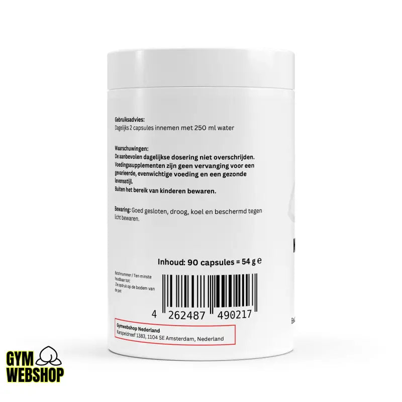 Witte supplement container Magnesium Complex + Vitamine B6 RAQUIN Method, ideaal voor fitness artikelen
